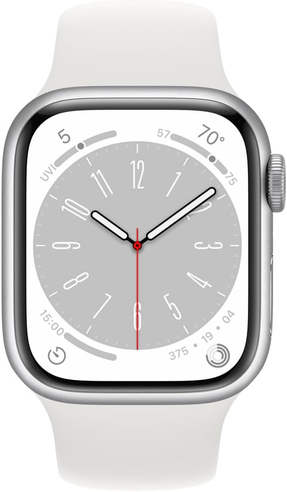 Apple Watch Series 8 GPS de 45 mm — Caja de aluminio en color plata, correa deportiva blanca (reacondicionado)